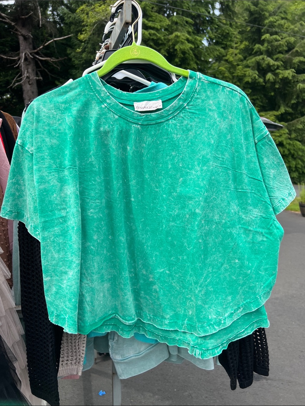 Zenana Outfitters Aqua-Green Washed Cropped Tee